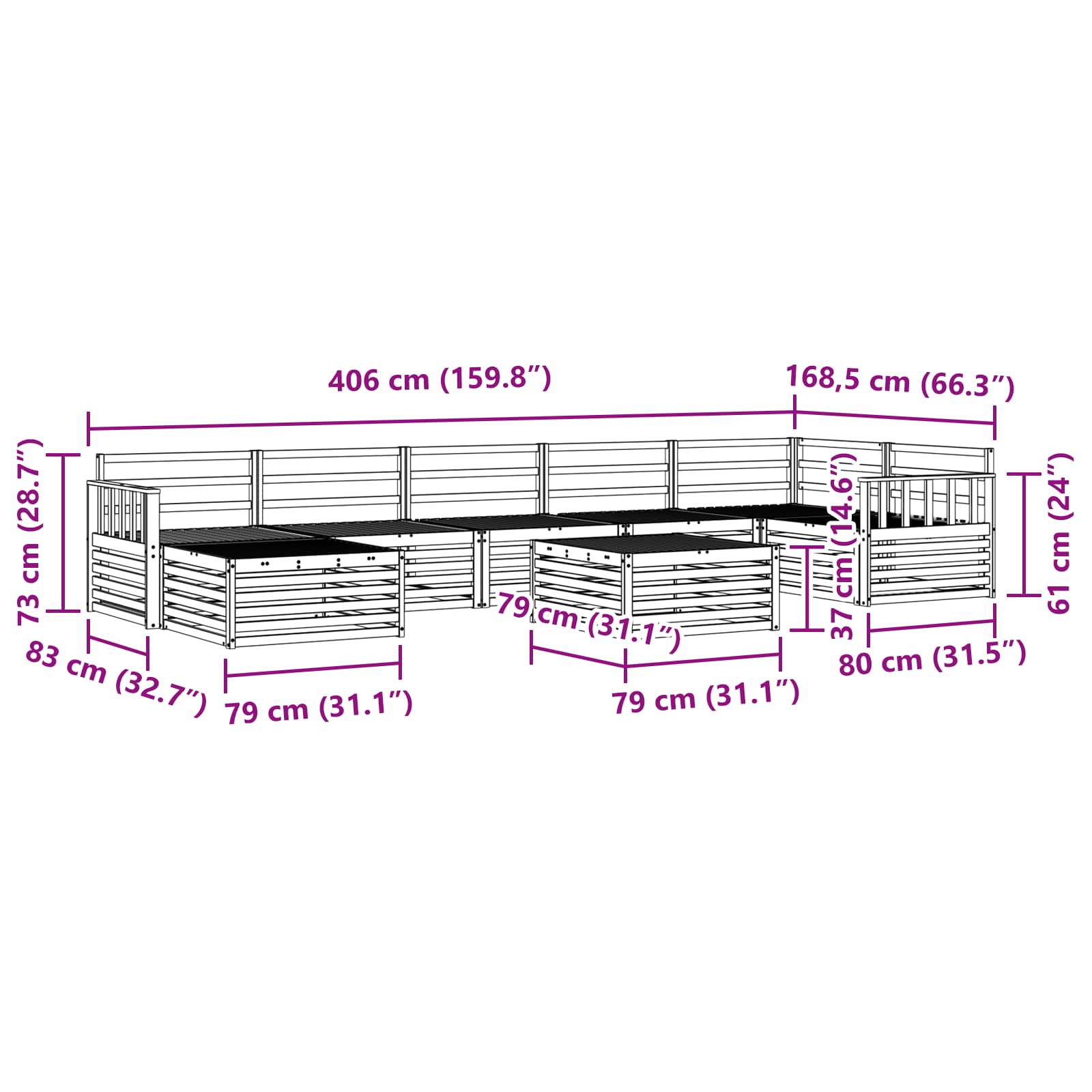 Sofasett 8 pcs Naturlig Solid akasietre vidaXL