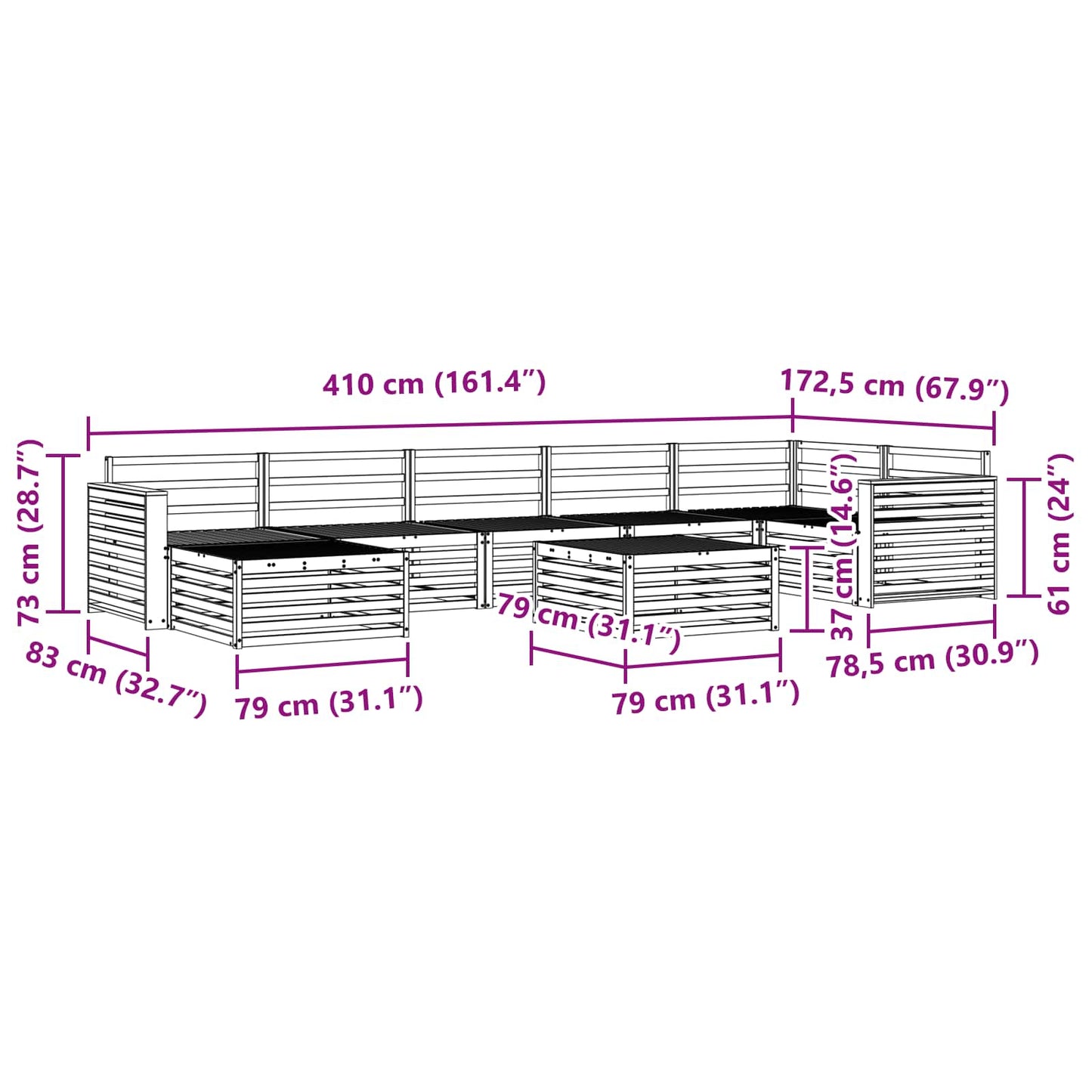 Sofasett 8 pcs Naturlig Solid akasietre vidaXL