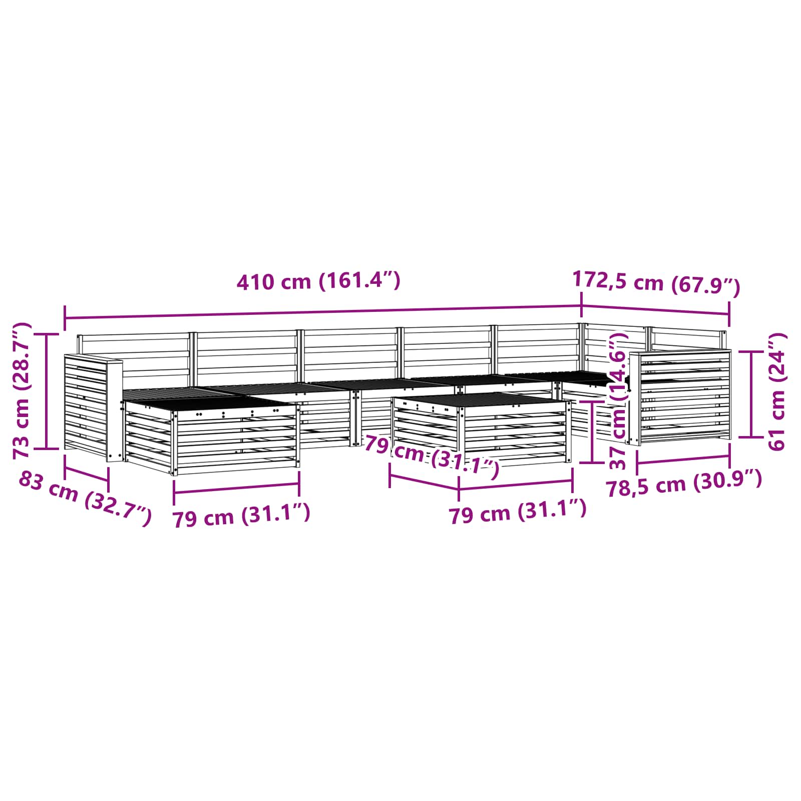 Sofasett 8 pcs Naturlig Solid akasietre vidaXL