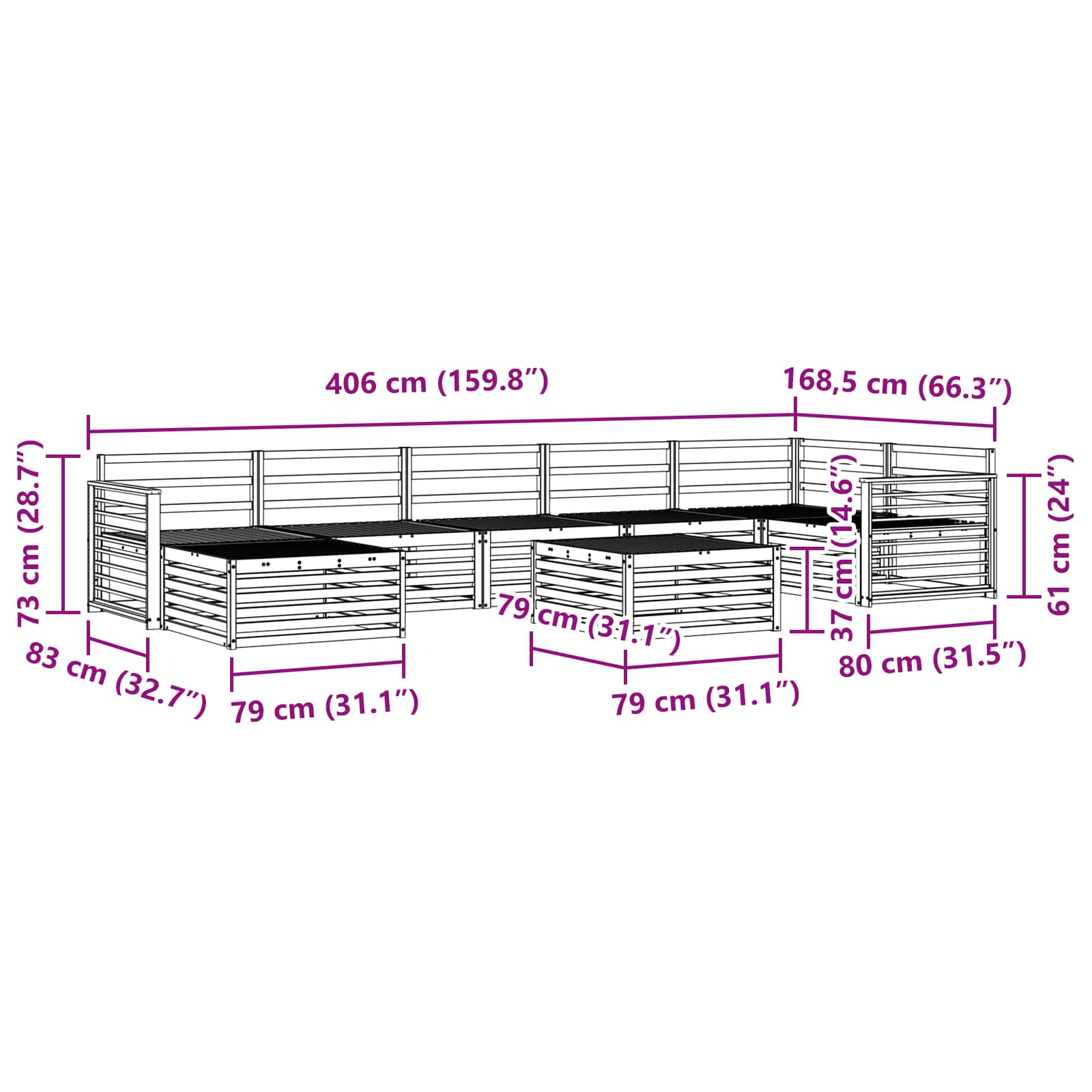 Sofasett 8 pcs Naturlig Solid akasietre vidaXL