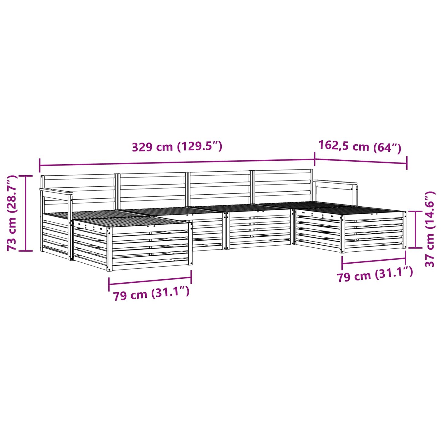 Sofasett 6 pcs Naturlig Solid akasietre