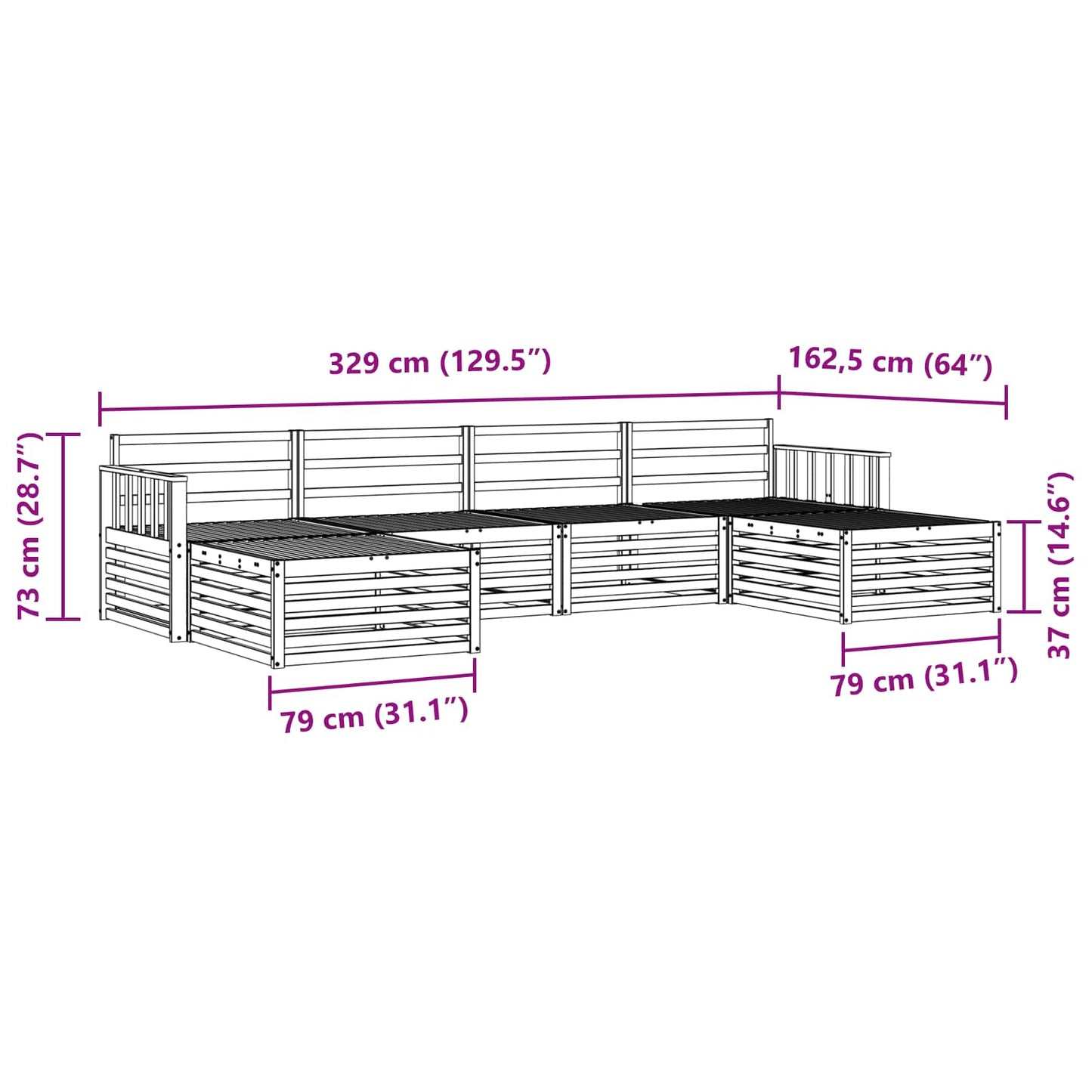Sofasett 6 pcs Naturlig Solid akasietre