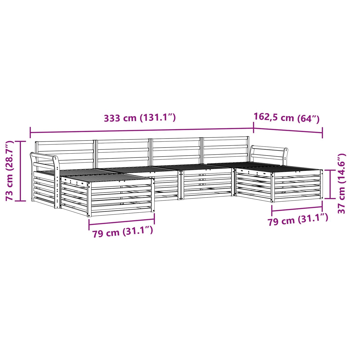Sofasett 6 pcs Naturlig Solid akasietre