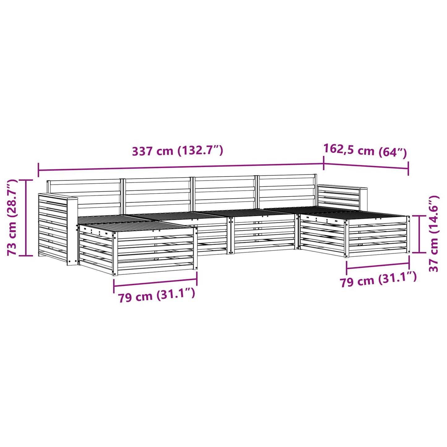 Sofasett 6 pcs Naturlig Solid akasietre
