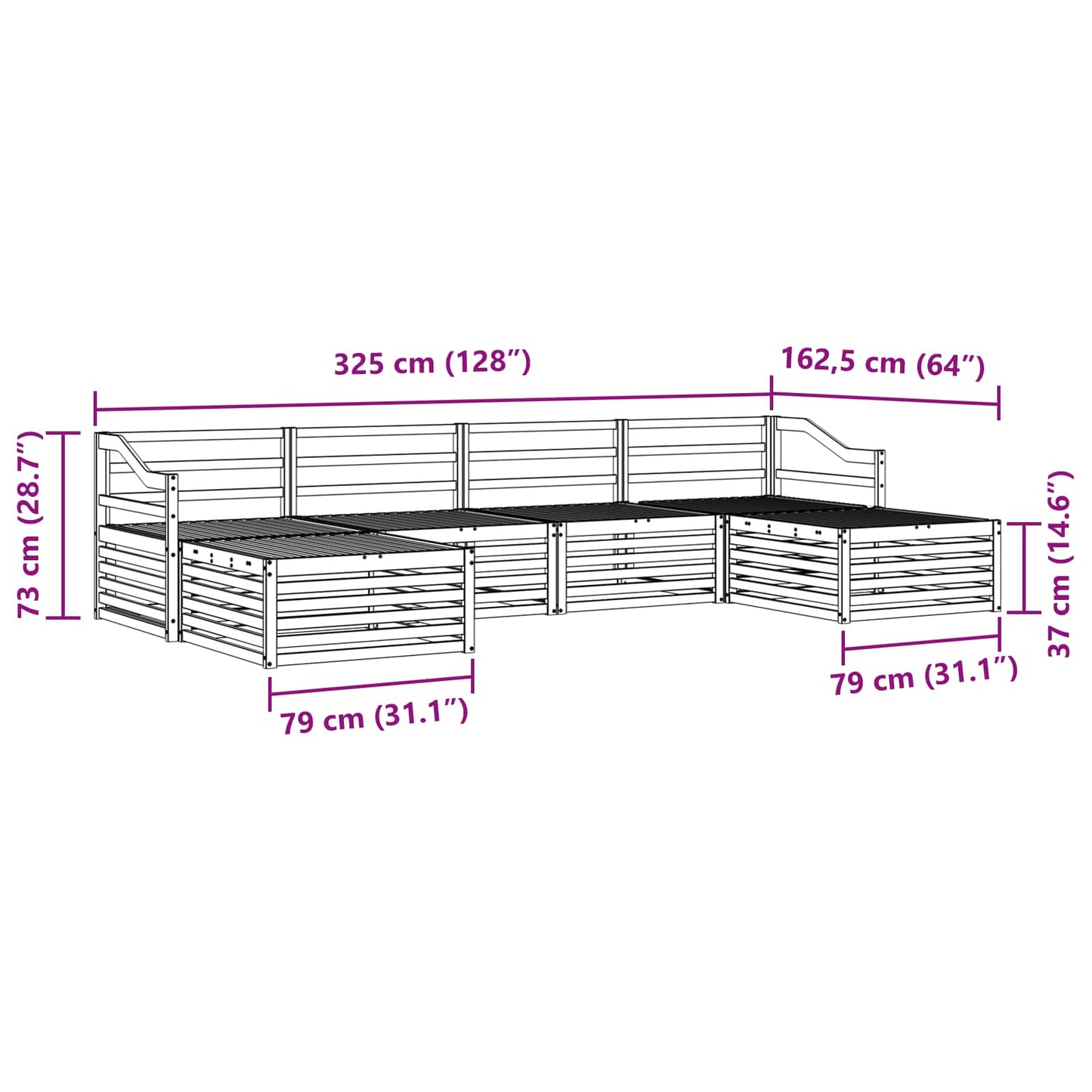Sofasett 6 pcs Naturlig Solid akasietre