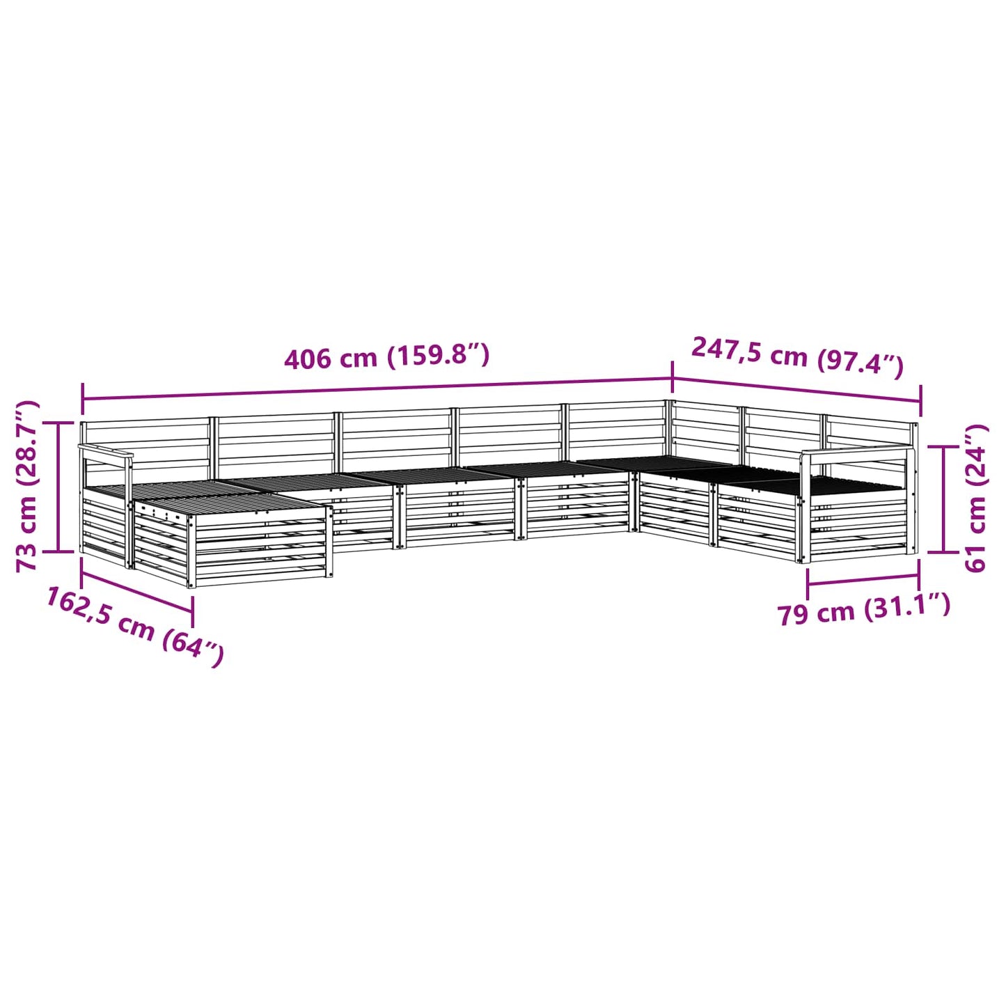 Sofasett 8 pcs Naturlig Solid akasietre vidaXL