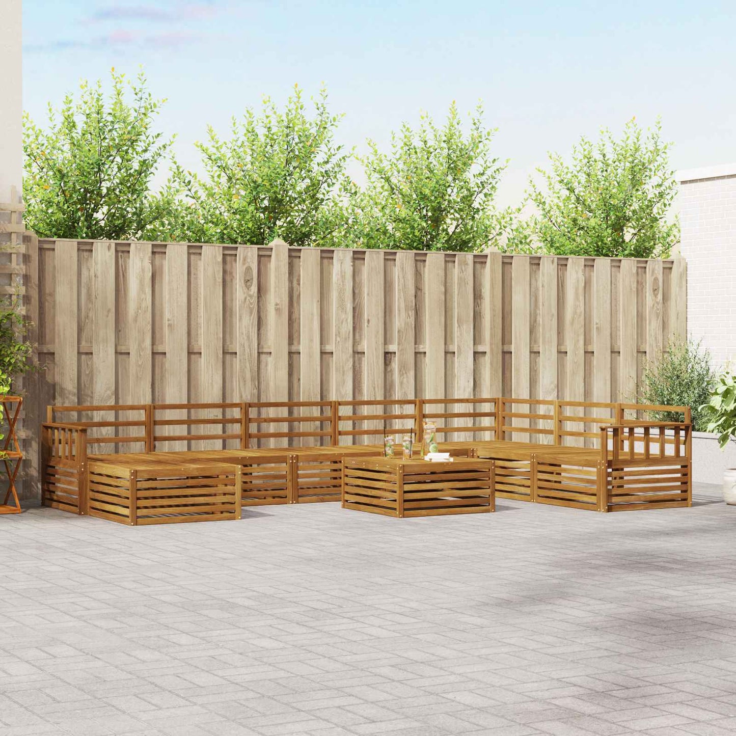 Utendørs sofa-sett 9 pcs Naturlig Solid akasietre