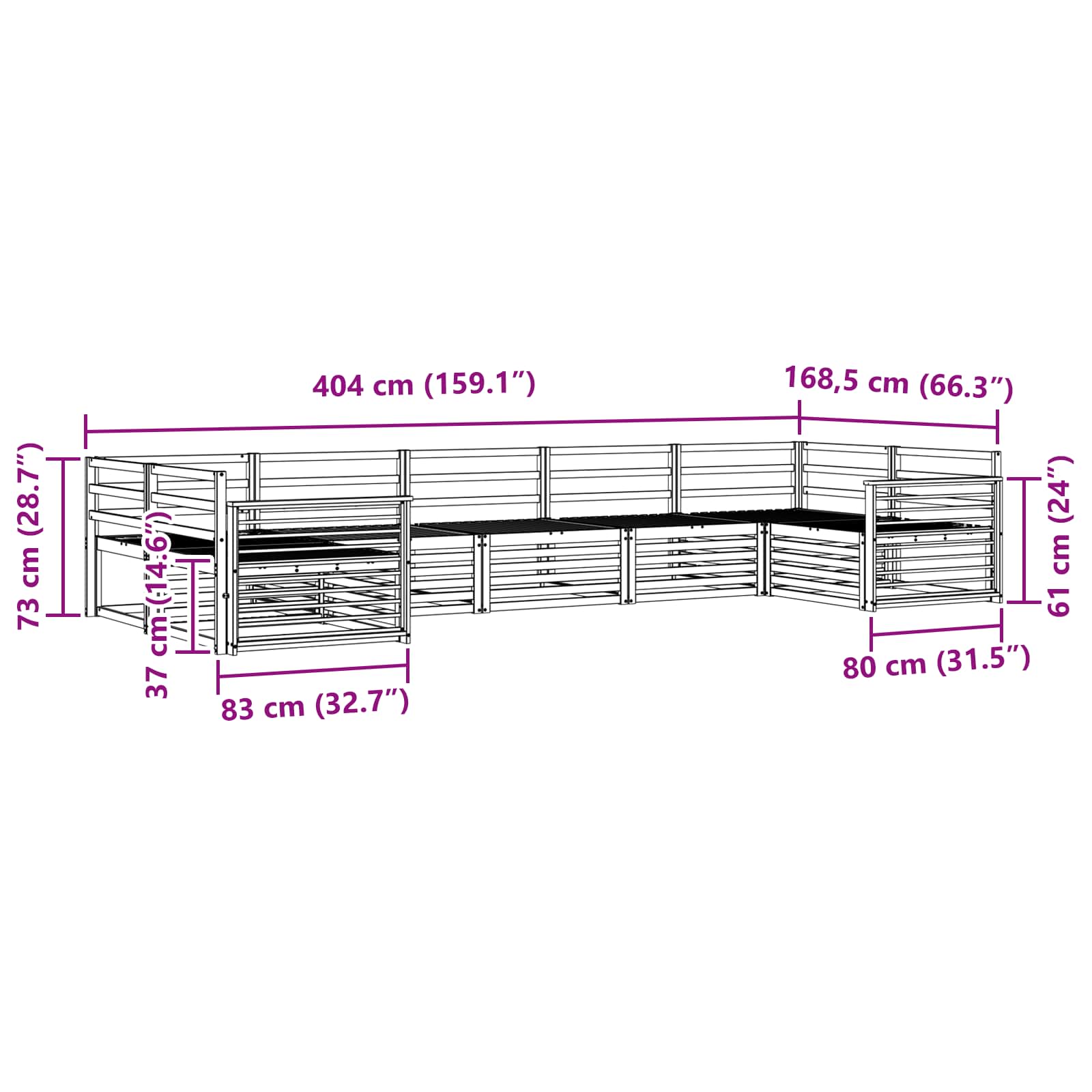 Sofasett 7 pcs Naturlig Solid akasietre vidaXL