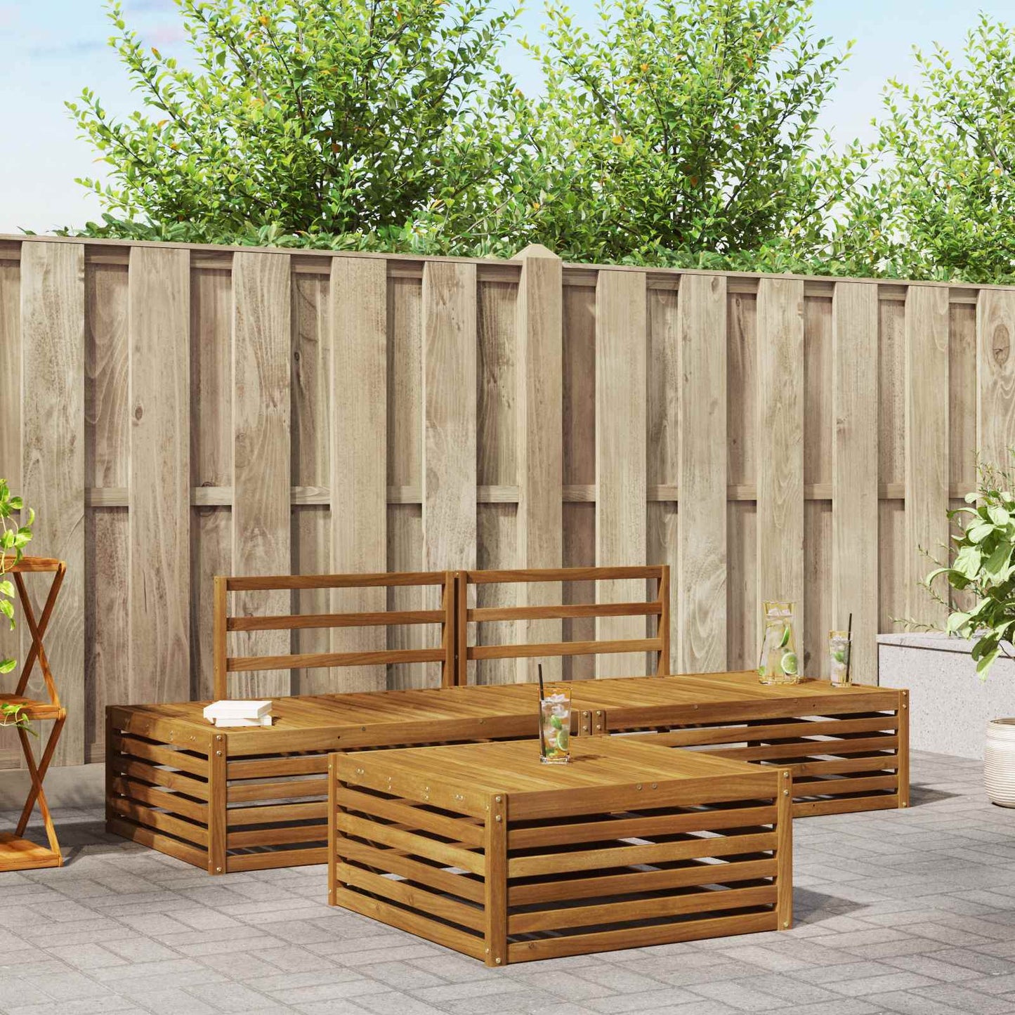Utendørs sofa-sett 3 Stk Naturlig Solid akasietre