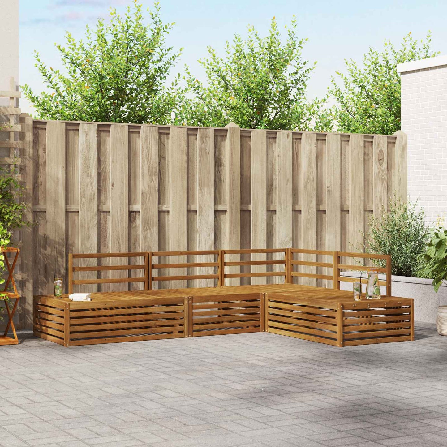 Utendørs sofa-sett 4 Stk Naturlig Solid akasietre