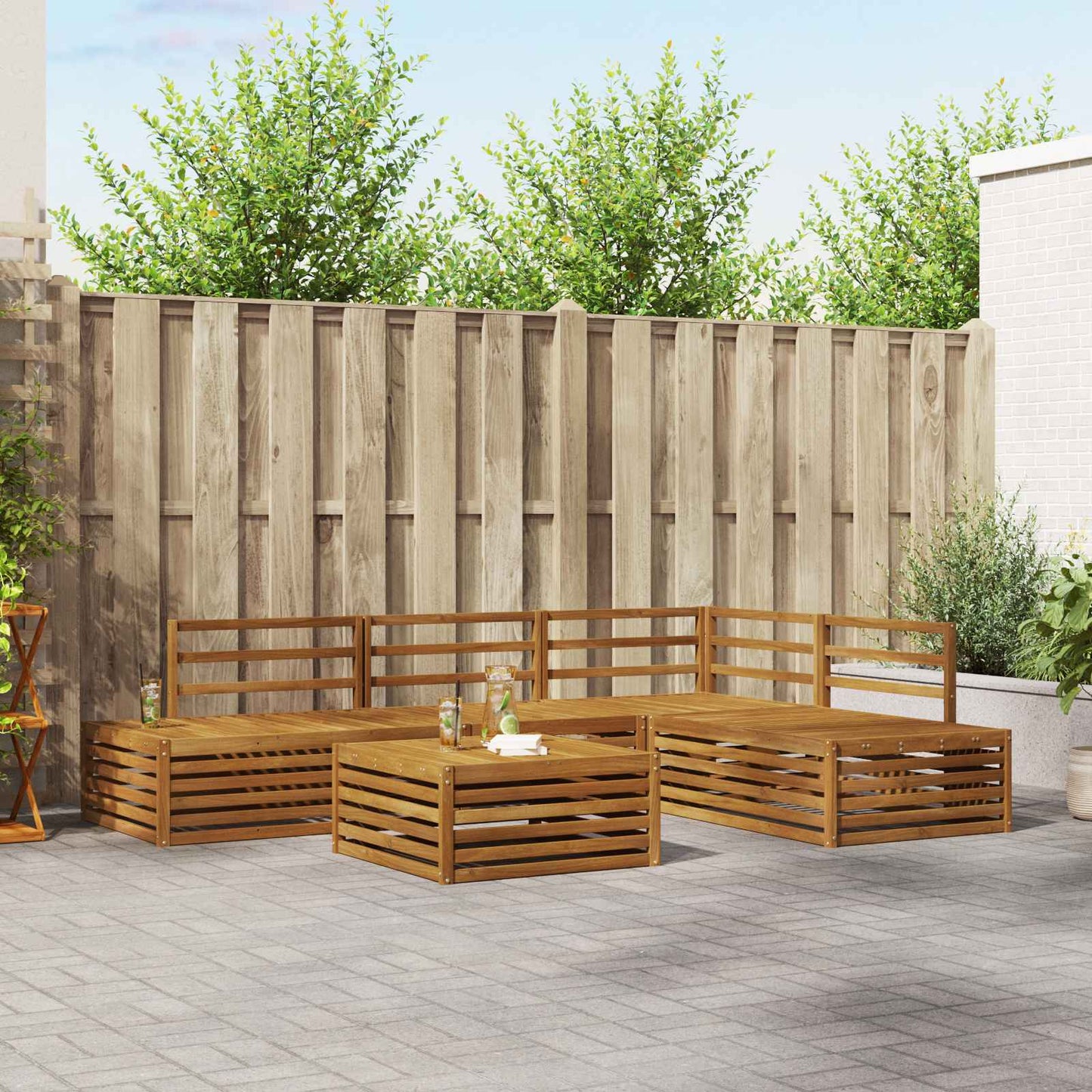 Utendørs sofa-sett 5 Stk Naturlig Solid akasietre