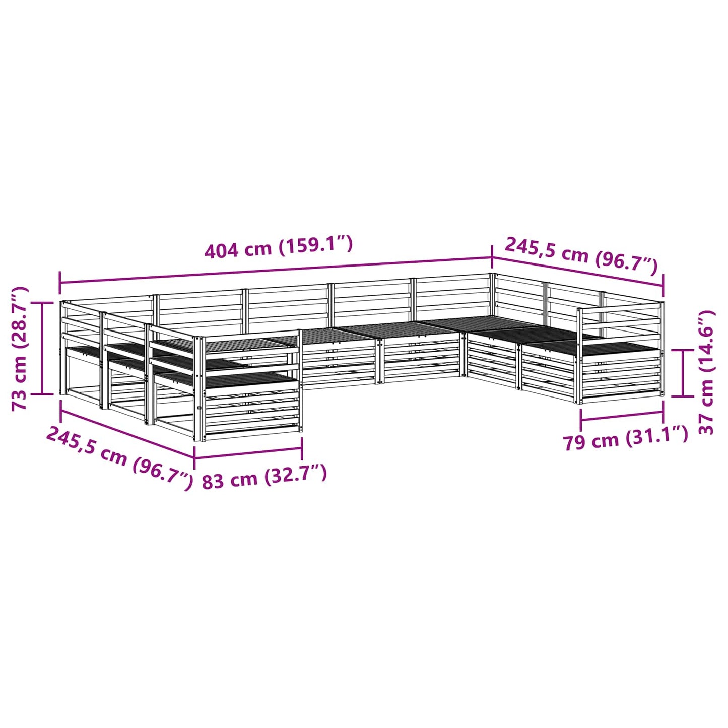 Utendørs sofa-sett 9 pcs Naturlig Solid akasietre