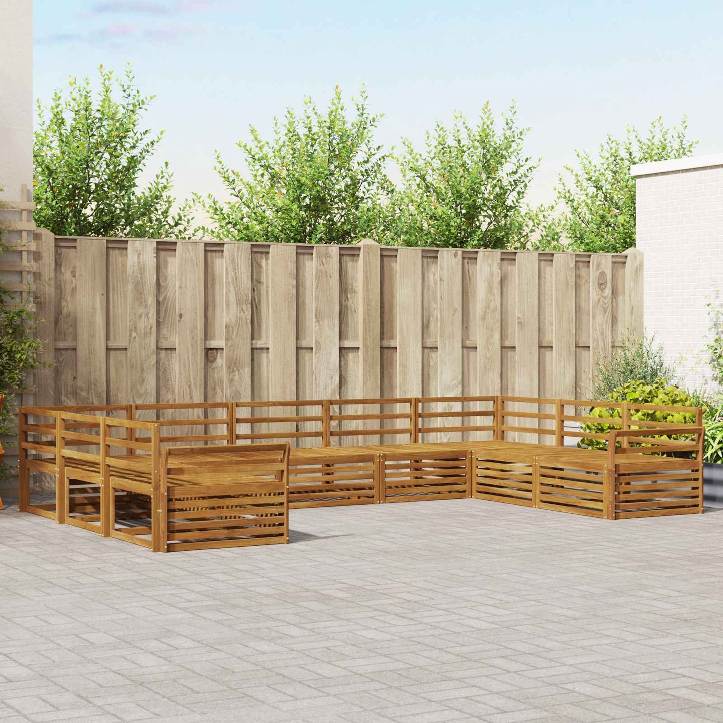 Utendørs sofa-sett 9 pcs Naturlig Solid akasietre