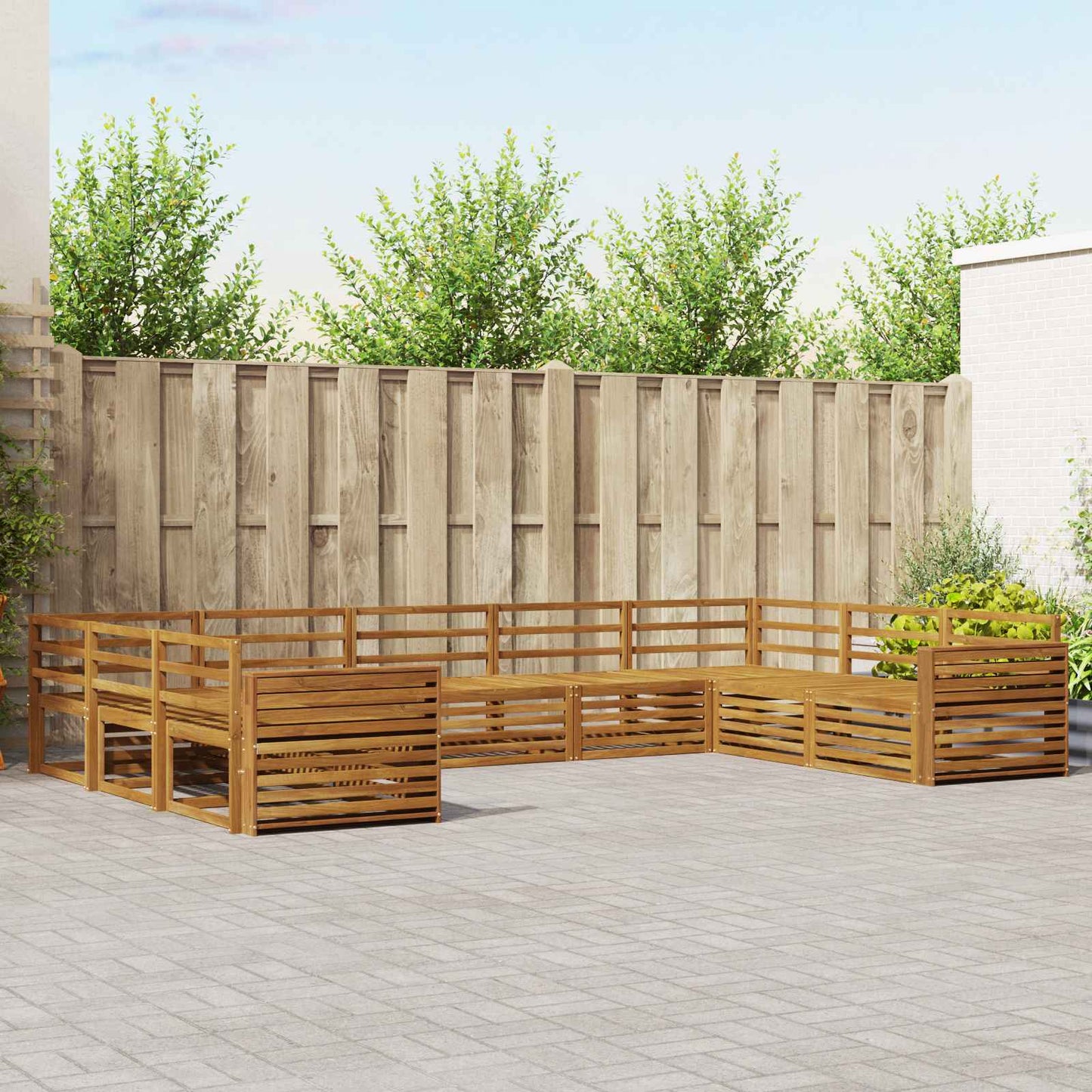 Utendørs sofa-sett 9 pcs Naturlig Solid akasietre