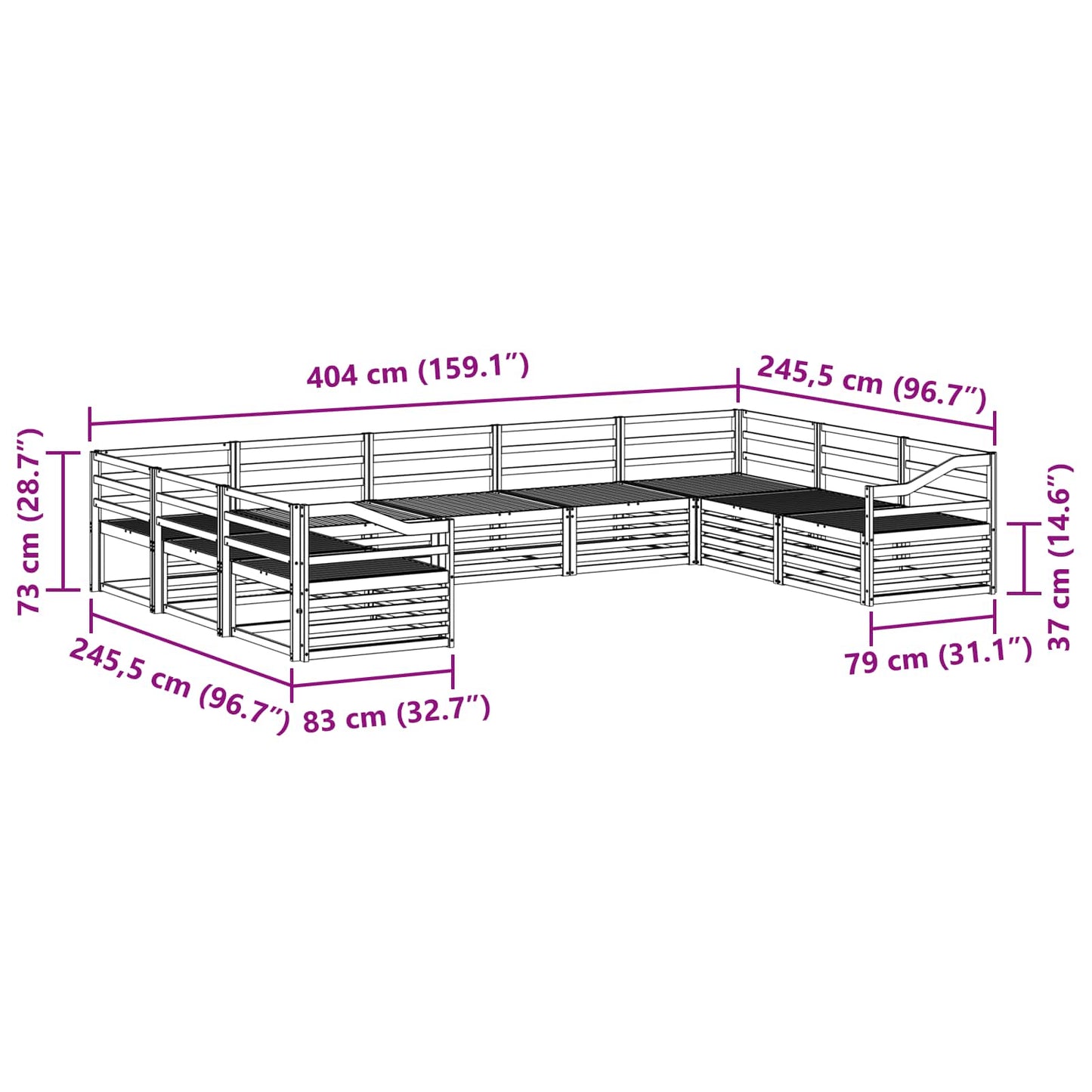 Utendørs sofa-sett 9 pcs Naturlig Solid akasietre