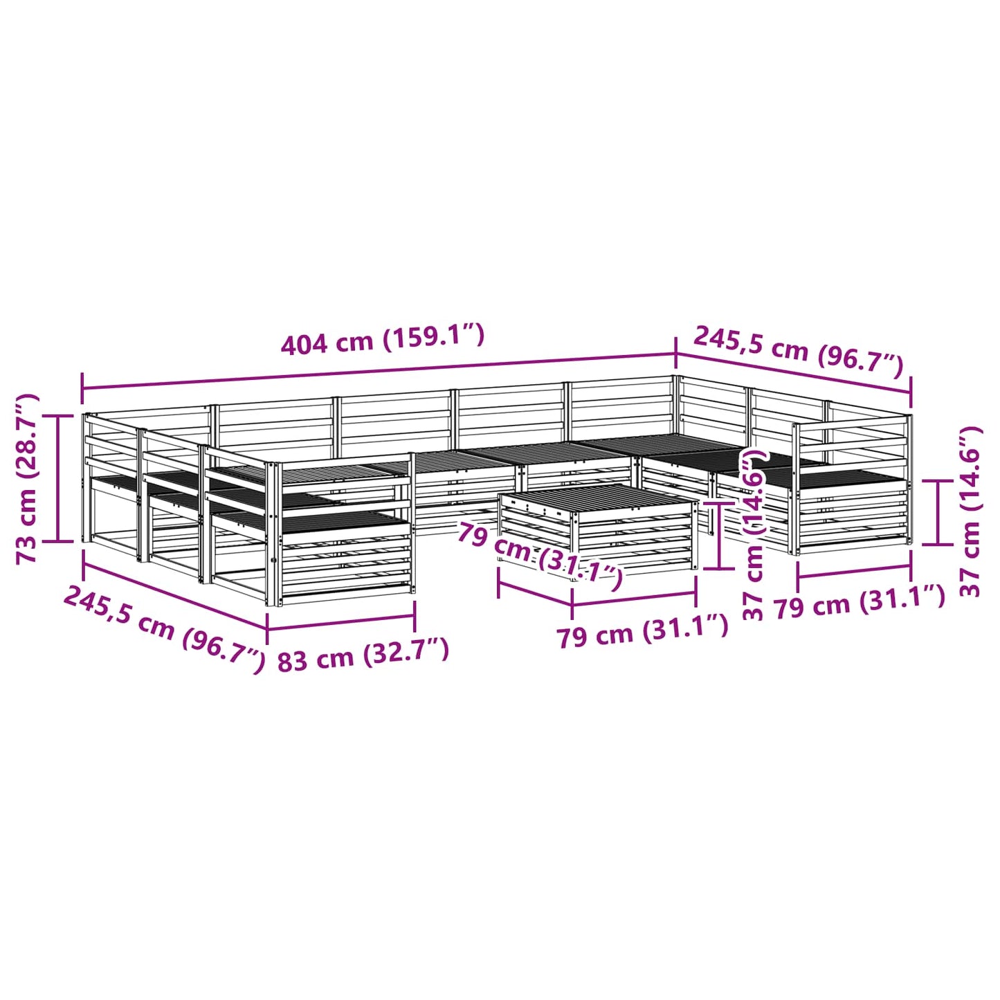 Sofasett 10 pcs Naturlig Solid akasietre vidaXL