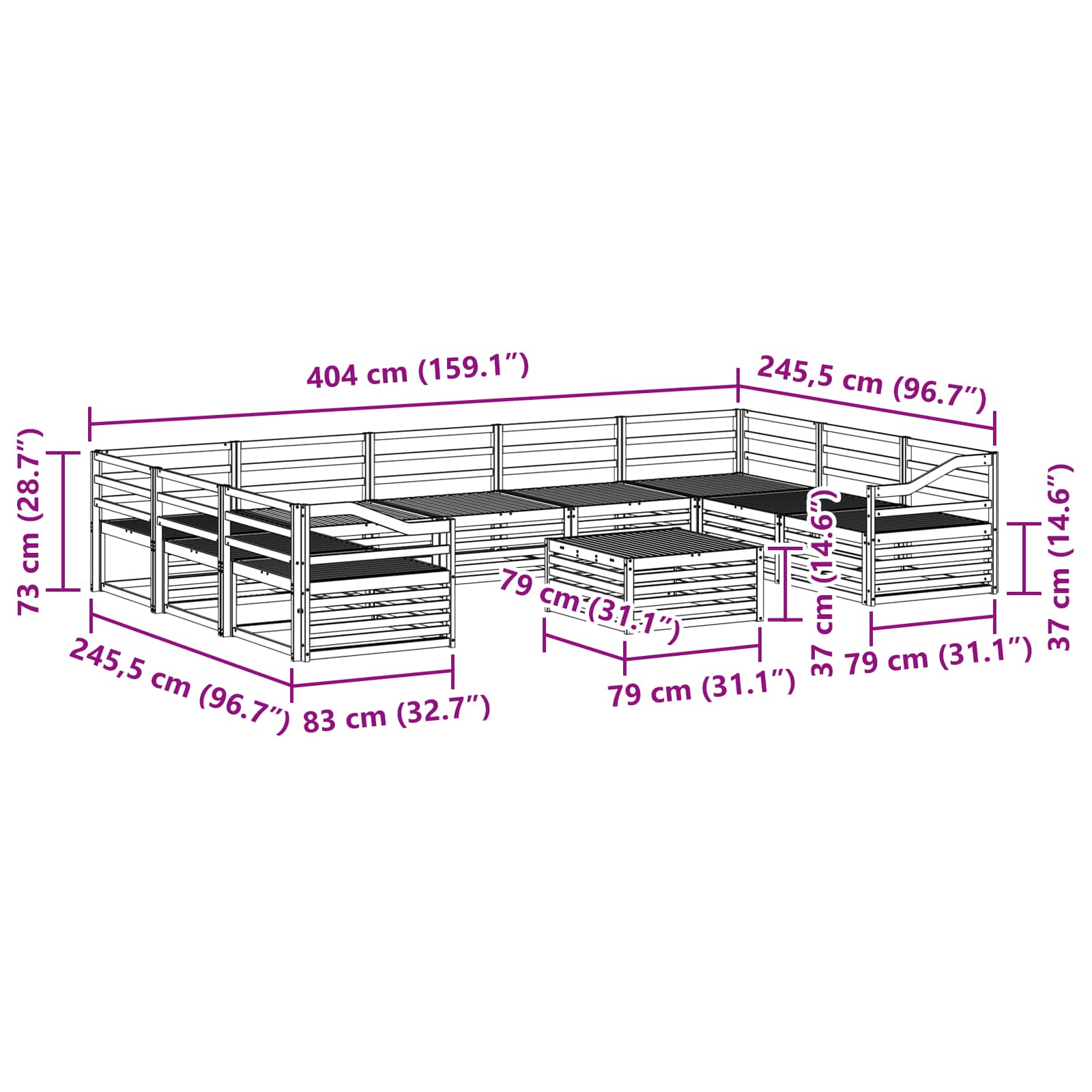 Sofasett 10 pcs Naturlig Solid akasietre vidaXL