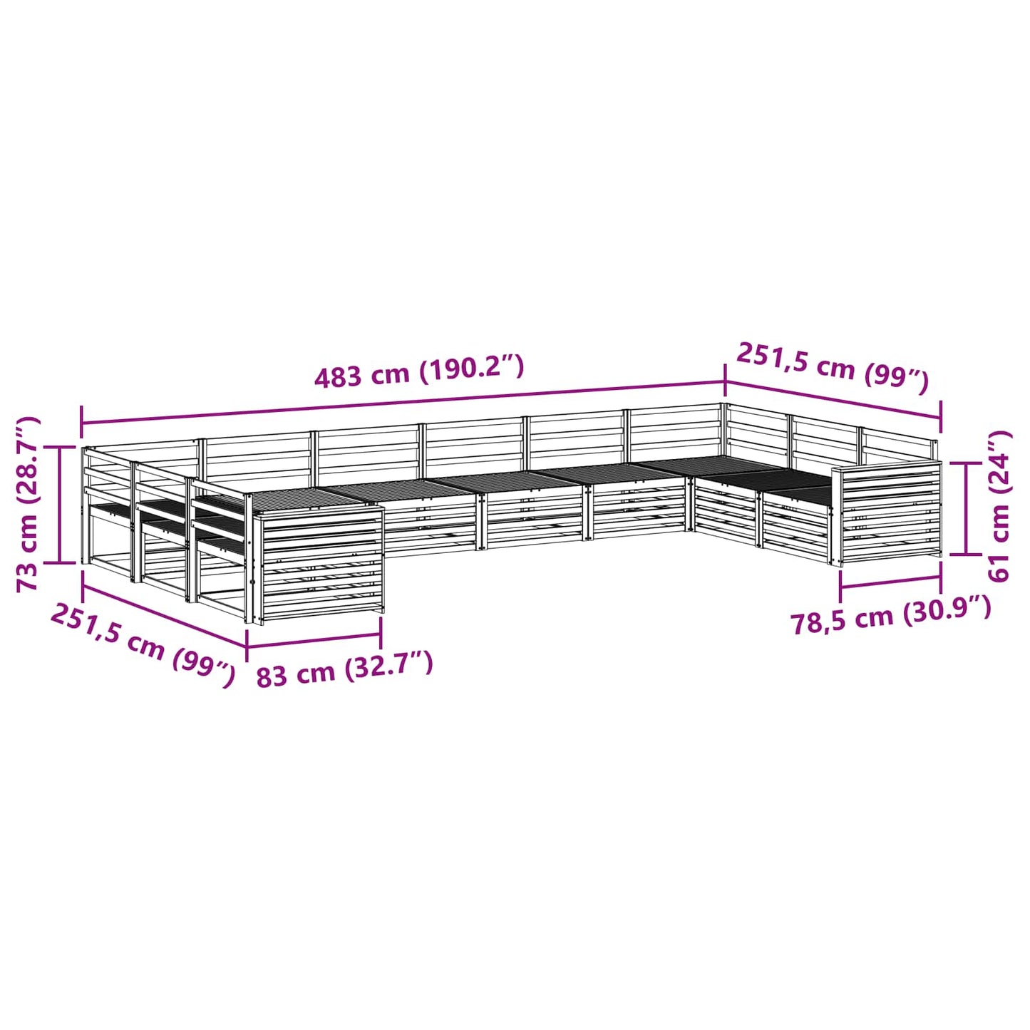Sofasett 10 pcs Naturlig Solid akasietre