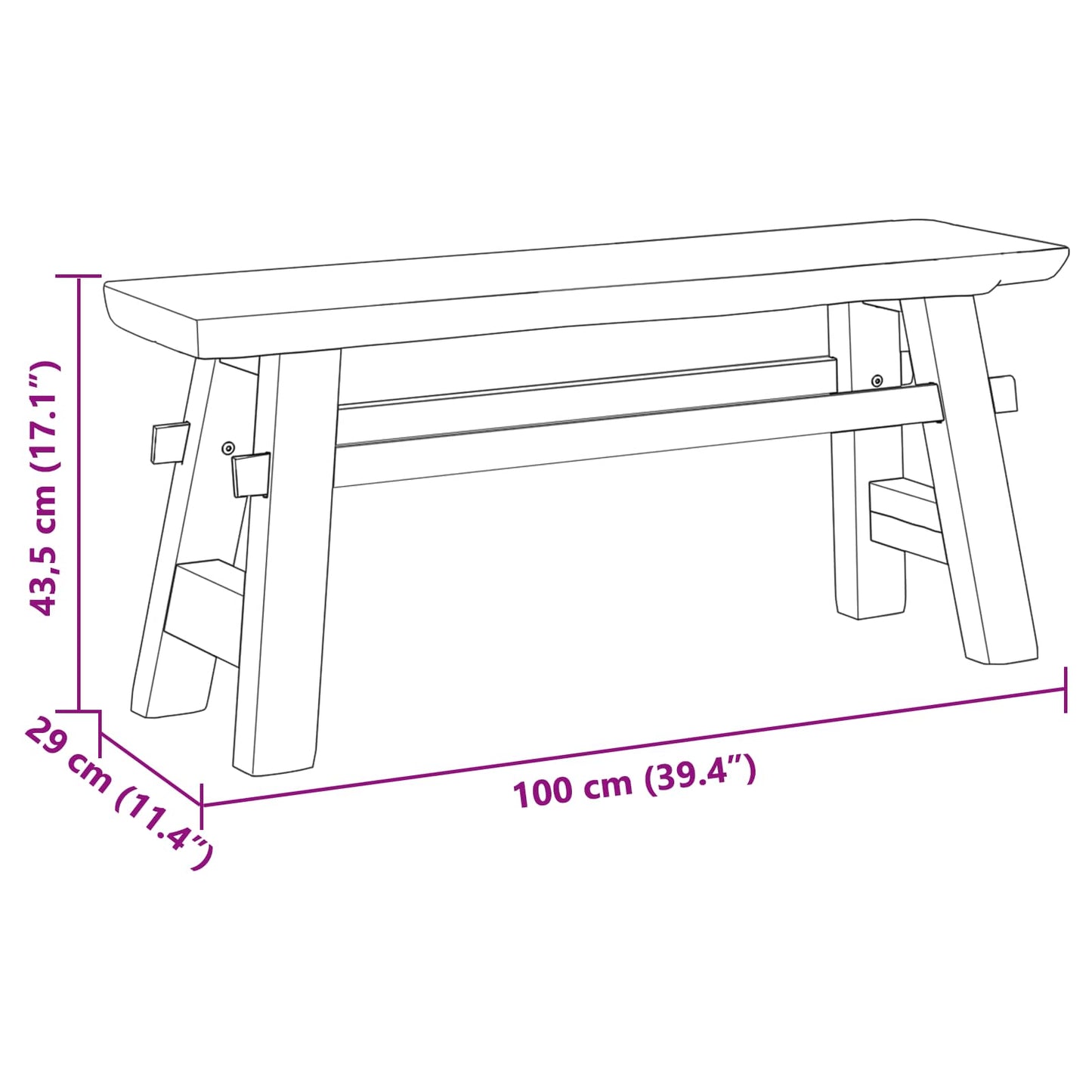 benk Naturlig 100 x 29 x 43,5 cm Massivt Teaktre