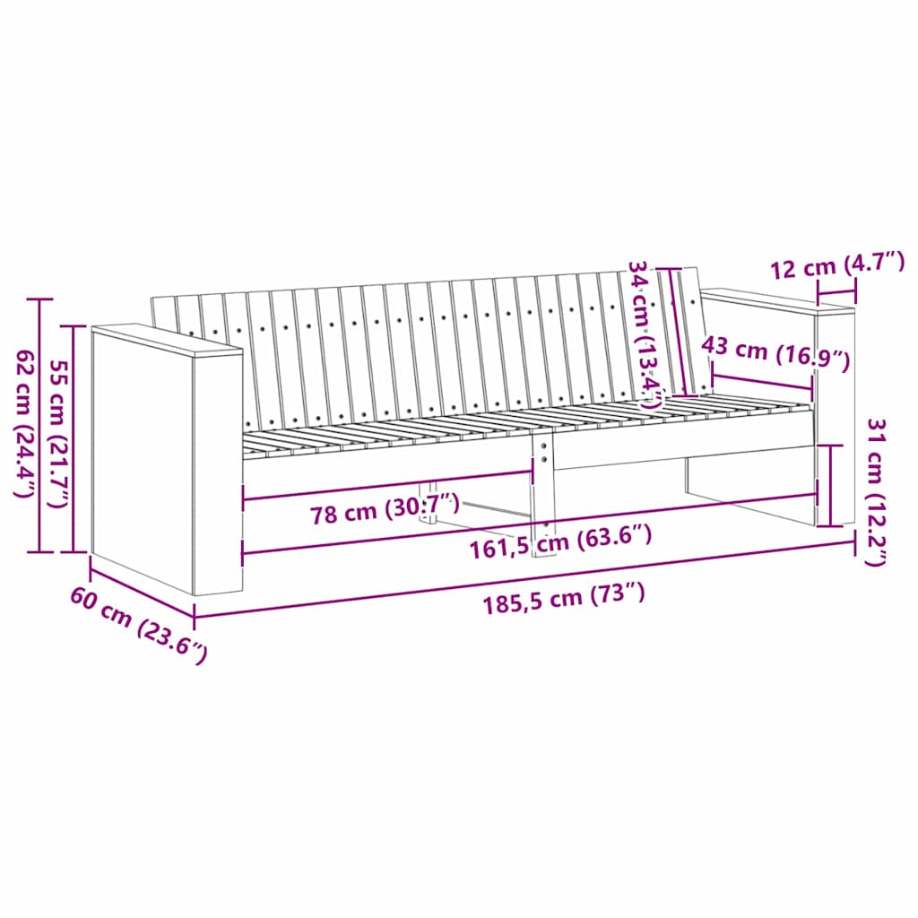 Hagemøbelsofa grønn 185.5 x 60 x 62 cm Imprignerte furu