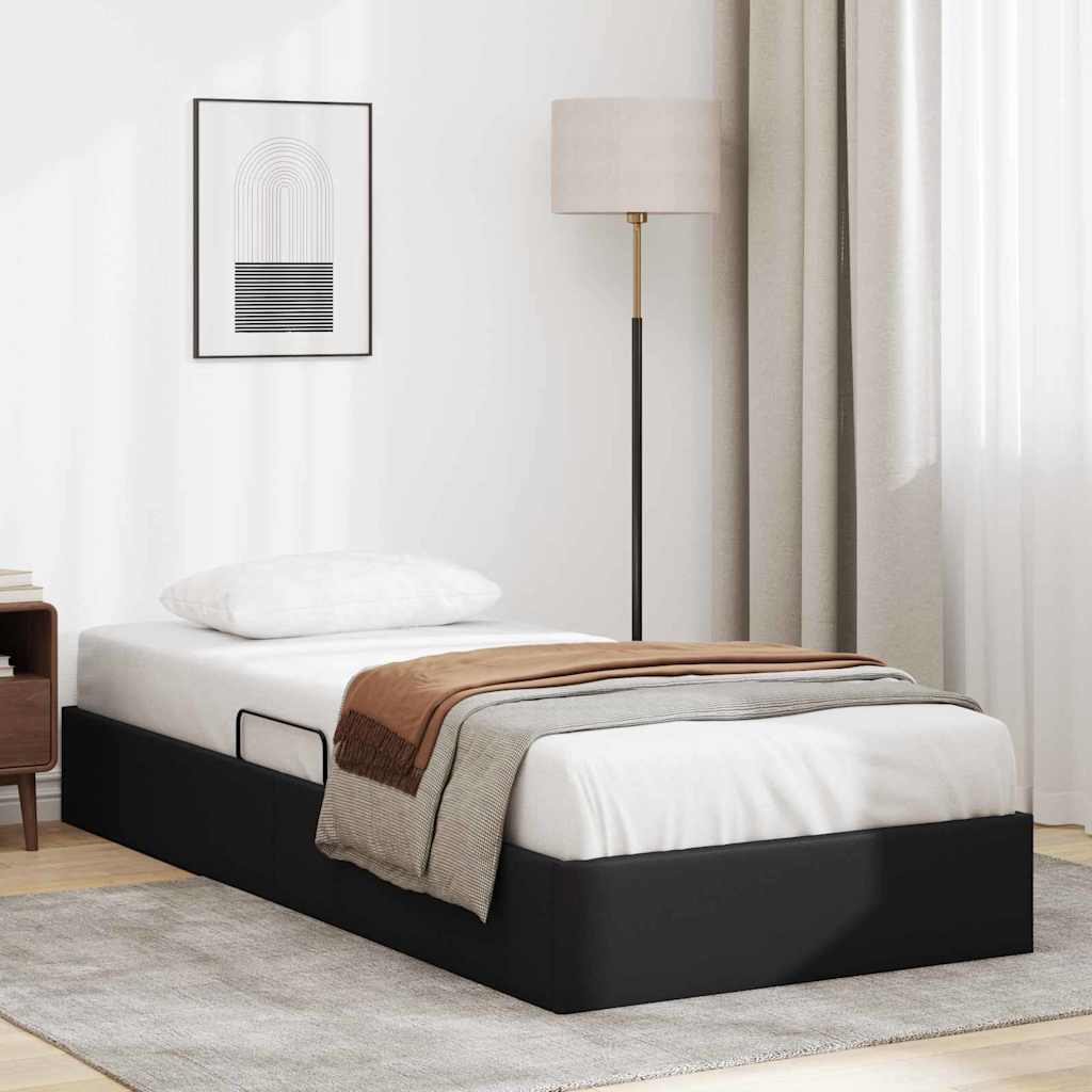 Seng med Oppbevaring med madrass Svart 90 x 190 cm Kunstlær vidaXL