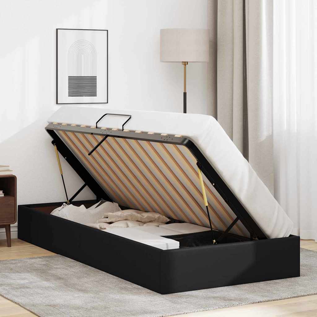 Seng med Oppbevaring med madrass Svart 90 x 190 cm Kunstlær vidaXL
