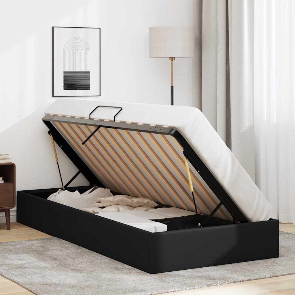 Seng med Oppbevaring med lagring Svart 100 x 190 cm Kunstlær