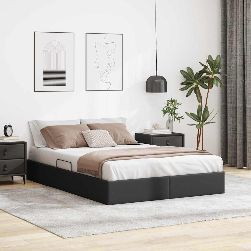 Seng med Oppbevaring med lagring Svart 153 x 203 cm Kunstlær