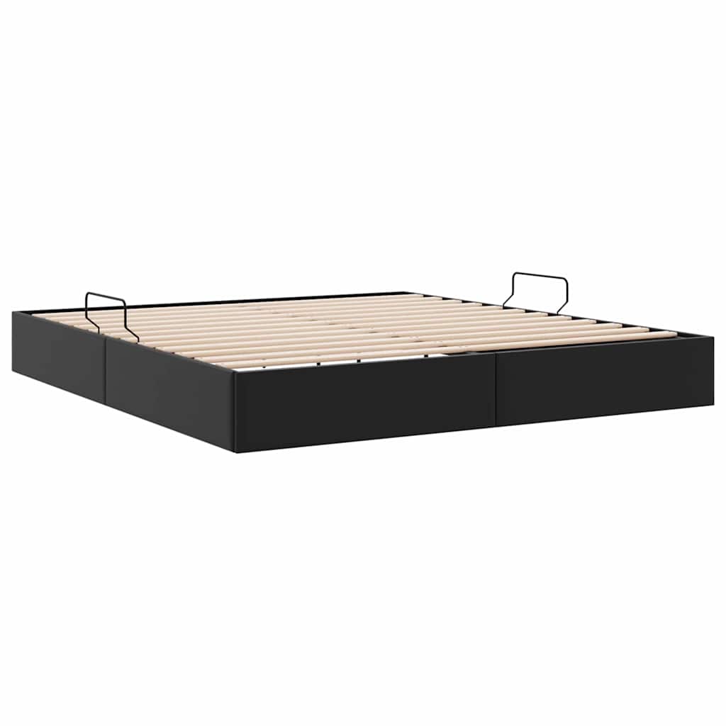 Seng med Oppbevaring med lagring Svart 183 x 213 cm Kunstlær