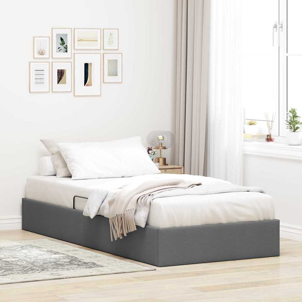 Seng med Oppbevaring med madrass Mørkegrå 90 x 190 cm stoff vidaXL