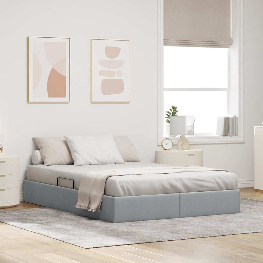 Seng med Oppbevaring med madrass Lysegrå 135 x 190 cm stoff vidaXL