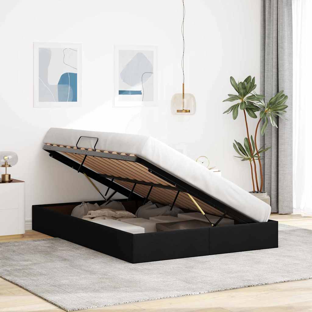 Seng med Oppbevaring med madrass Svart 135 x 190 cm stoff vidaXL