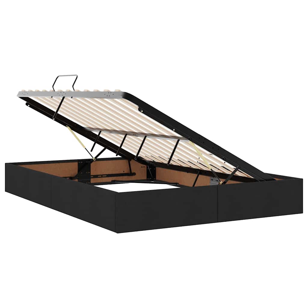 Seng med Oppbevaring med madrass Svart 135 x 190 cm stoff vidaXL