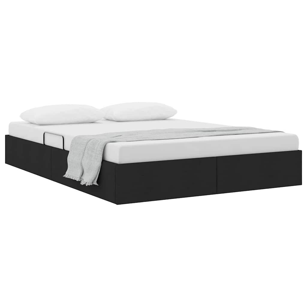 Seng med Oppbevaring med madrass Svart 135 x 190 cm stoff vidaXL