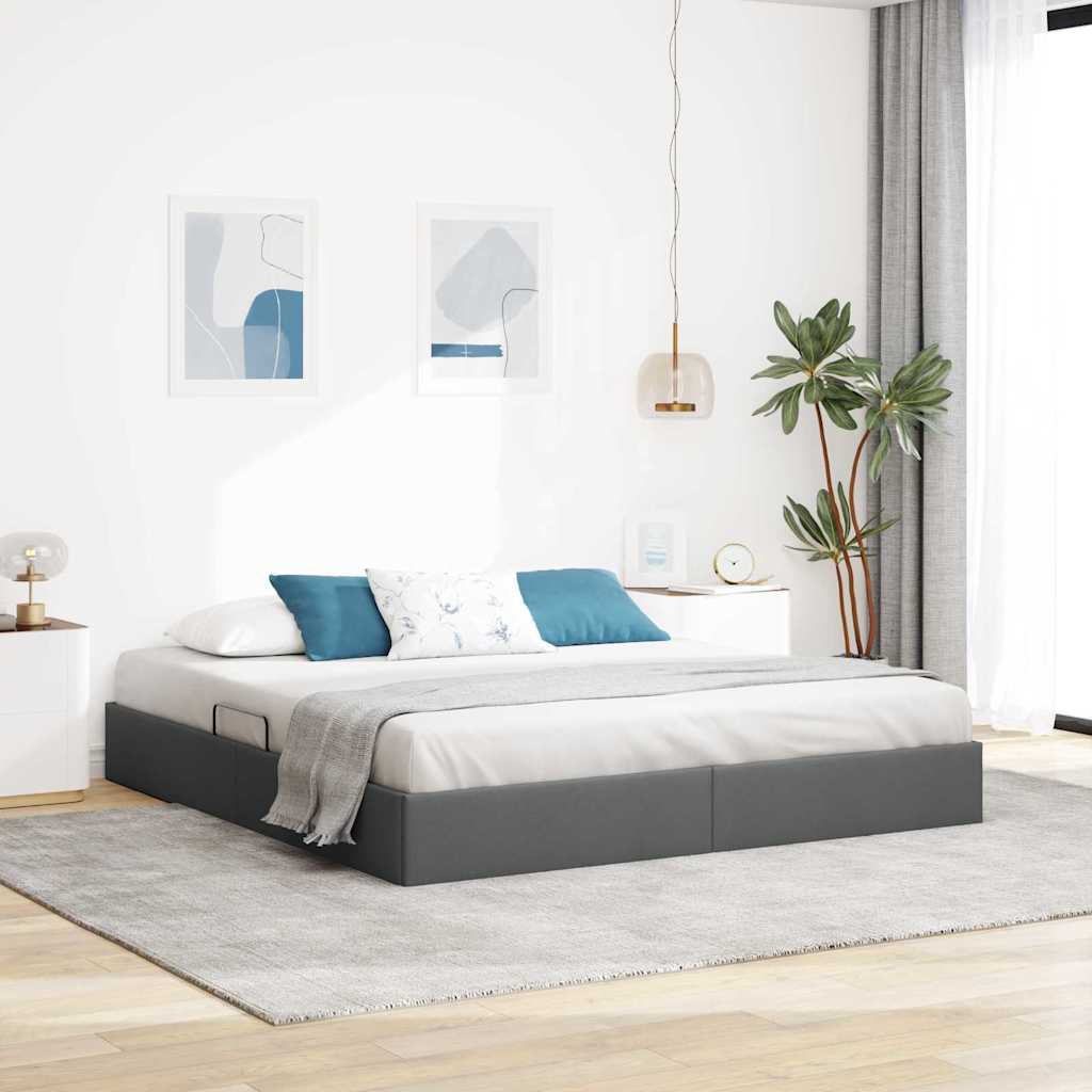 Seng med Oppbevaring med madrass Mørkegrå 180 x 200 cm stoff vidaXL