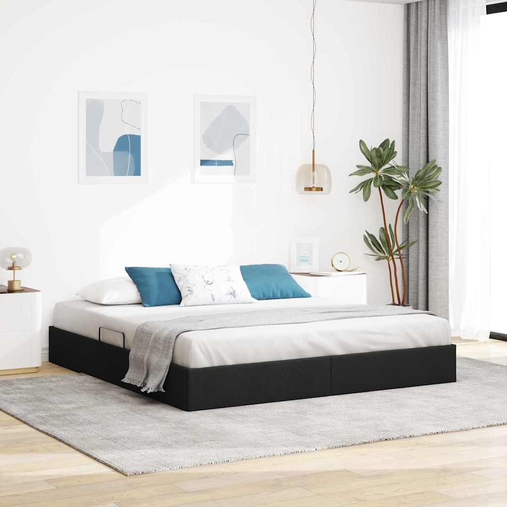 Seng med Oppbevaring med madrass Svart 180 x 200 cm stoff vidaXL