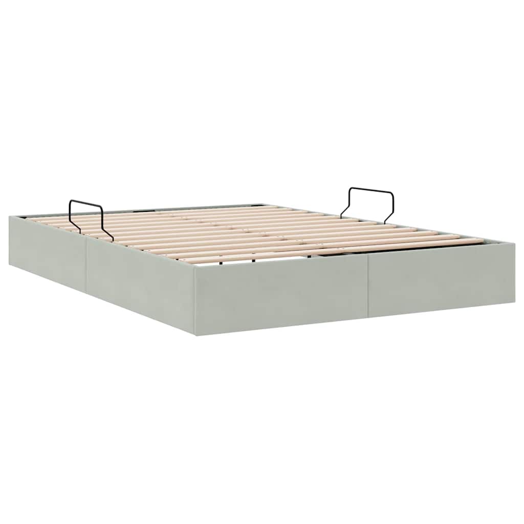Seng med Oppbevaring med lagring Lysegrå 137 x 190 cm Fløyel