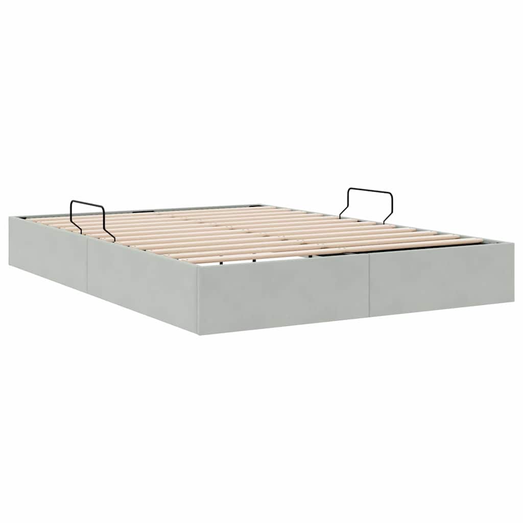 Seng med Oppbevaring med lagring Lysegrå 153 x 203 cm Fløyel