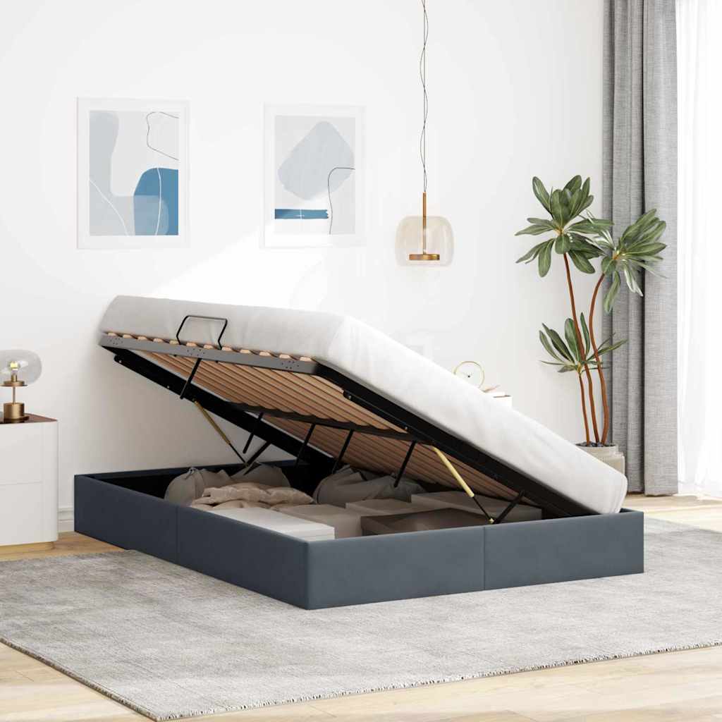 Seng med Oppbevaring med madrass Mørkegrå 153 x 203 cm Fløyel
