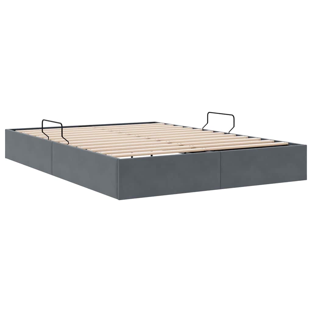 Seng med Oppbevaring med madrass Mørkegrå 153 x 203 cm Fløyel
