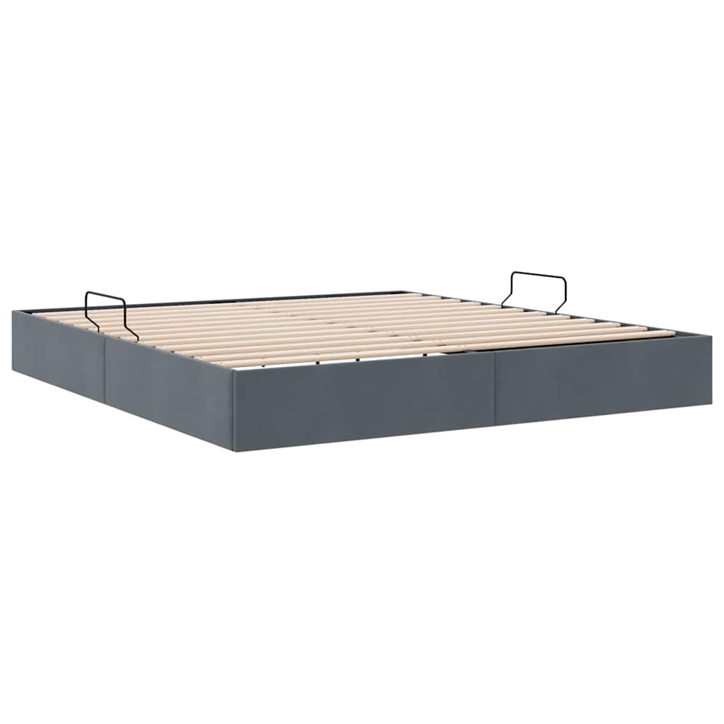 Seng med Oppbevaring med lagring Mørkegrå 193 x 203 cm Fløyel