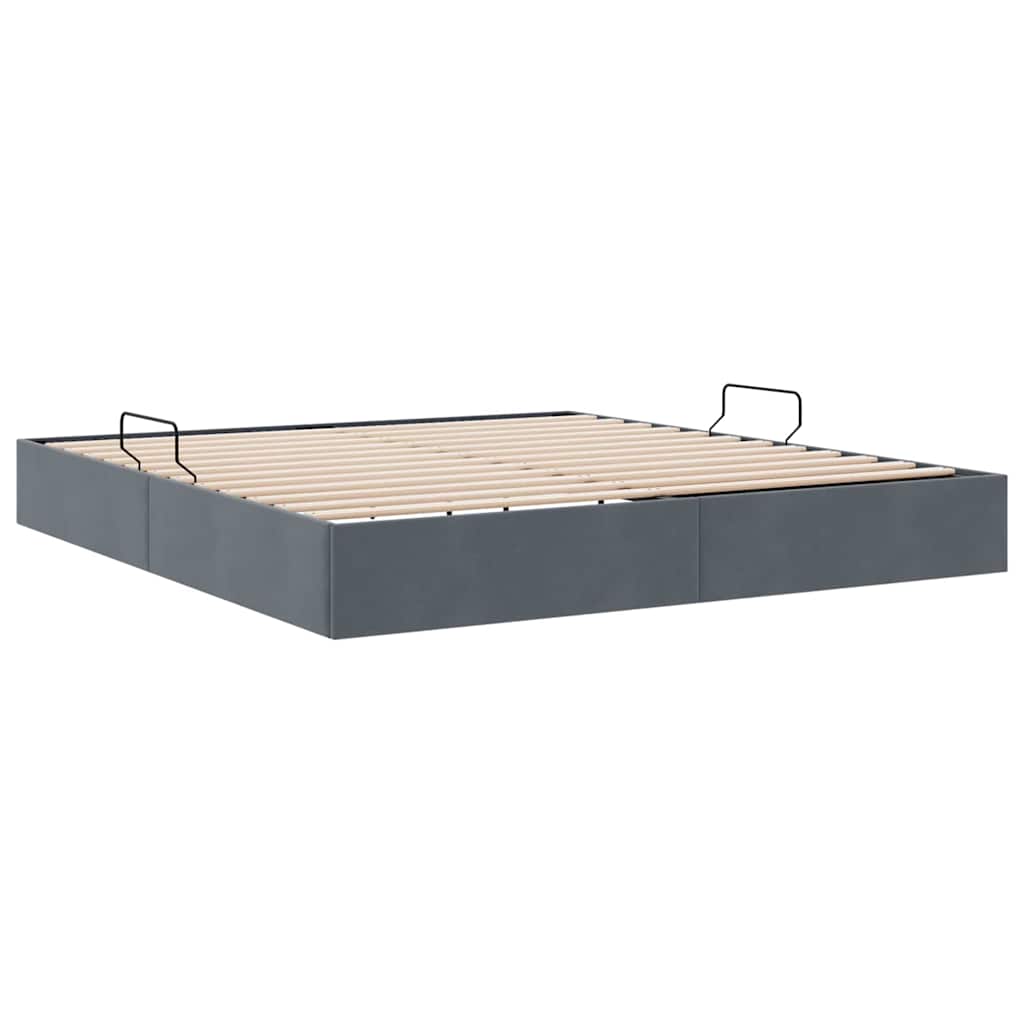 Seng med Oppbevaring med lagring Mørkegrå 193 x 203 cm Fløyel
