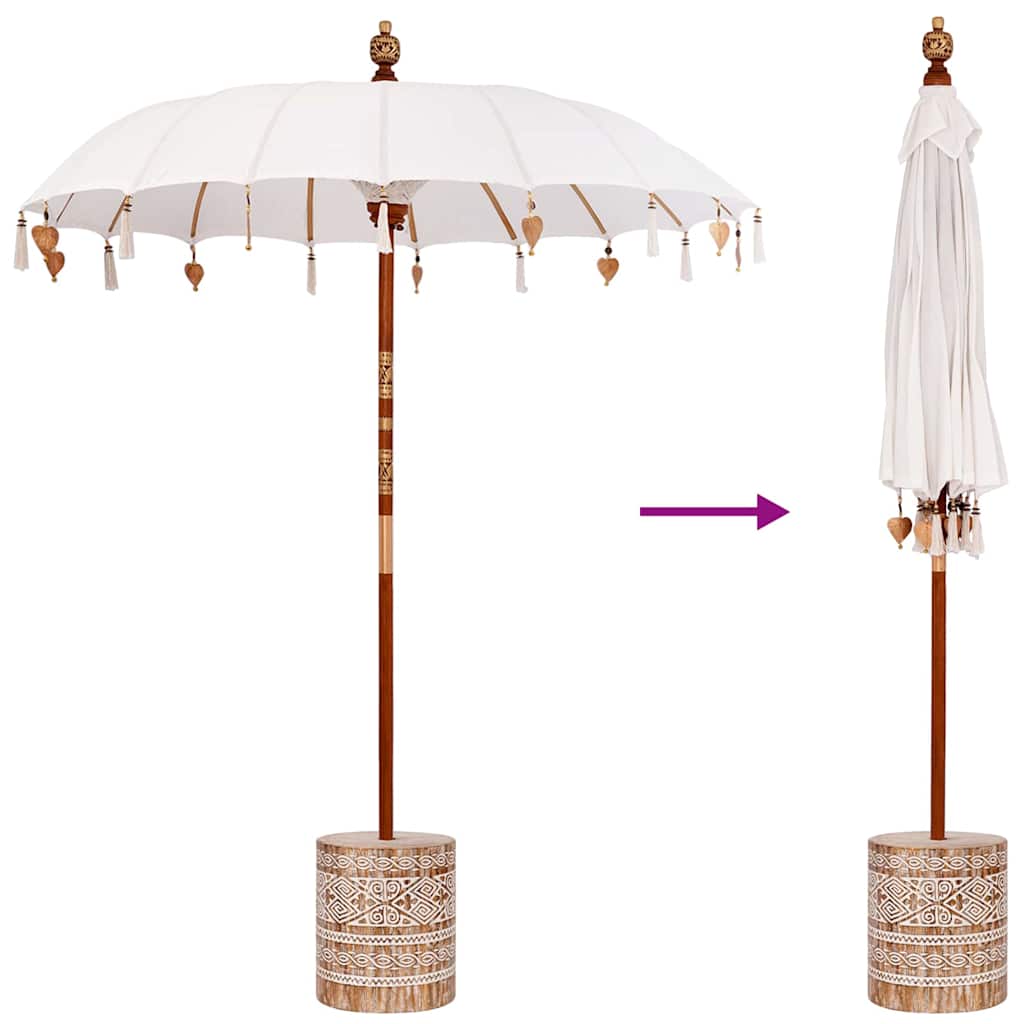 Balinesisk parasoll med base Krem 185 x 185 x 260 cm