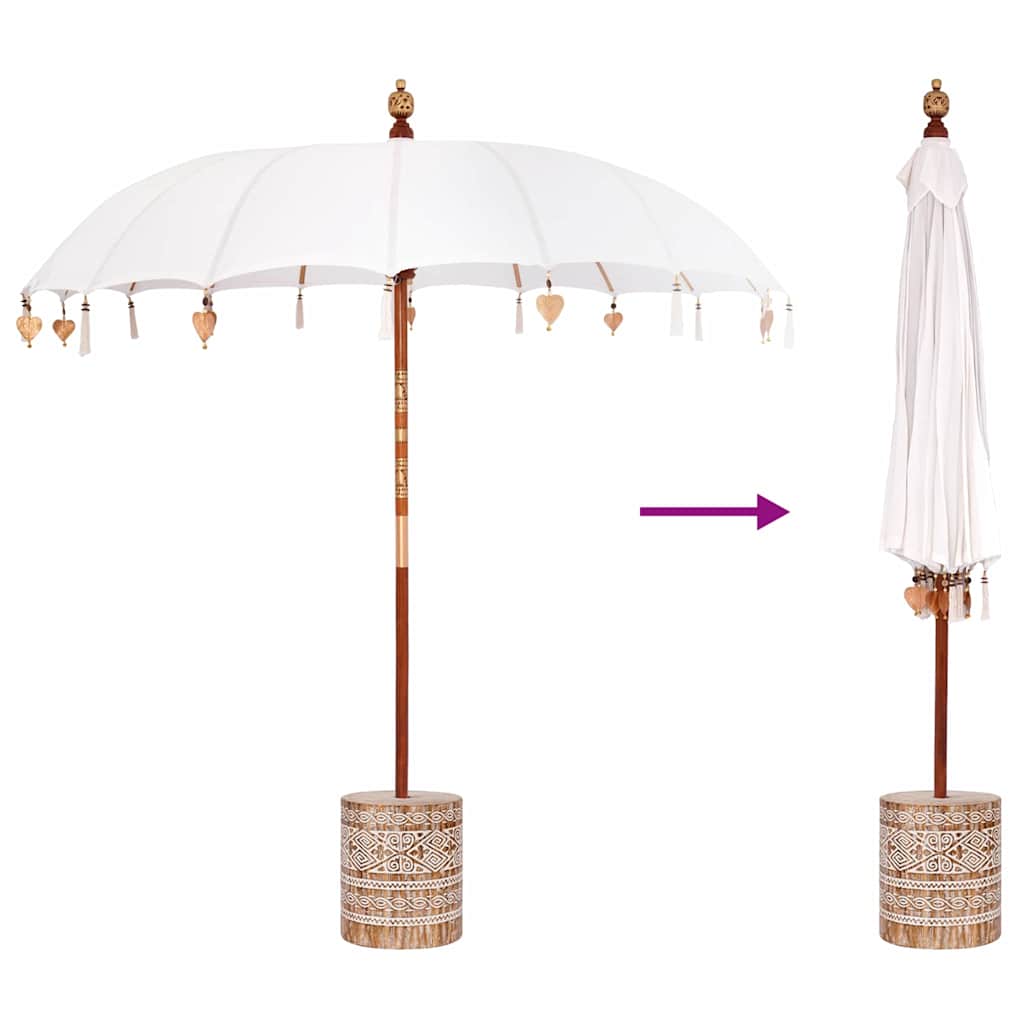 Balinesisk parasoll med base Krem 215 x 215 x 260 cm