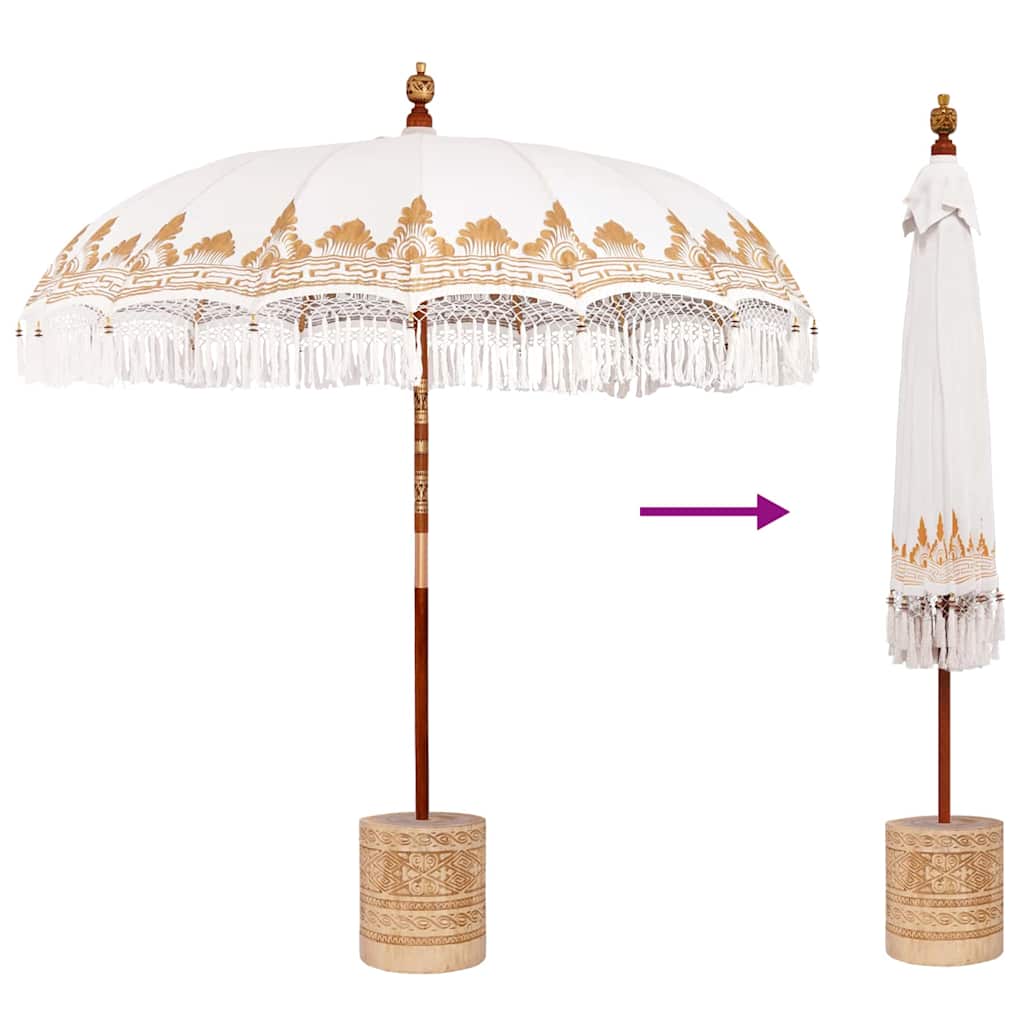 Balinesisk parasoll med base Krem 215 x 215 x 260 cm