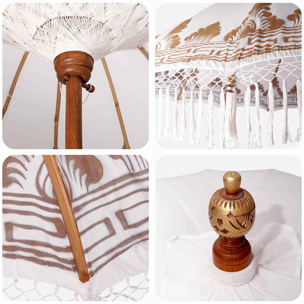 Balinesisk Parasol 260 Krem 210-220 cm Bomull og solid tre
