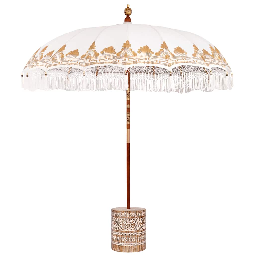 Balinesisk Parasol 260 Krem 210-220 cm Bomull og solid tre