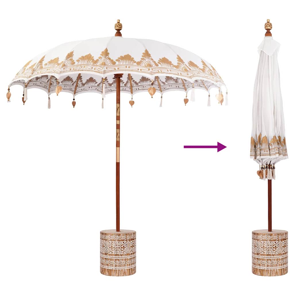 Balinesisk Parasol 2 pcs Krem 210-220 cm Bomull og solid tre