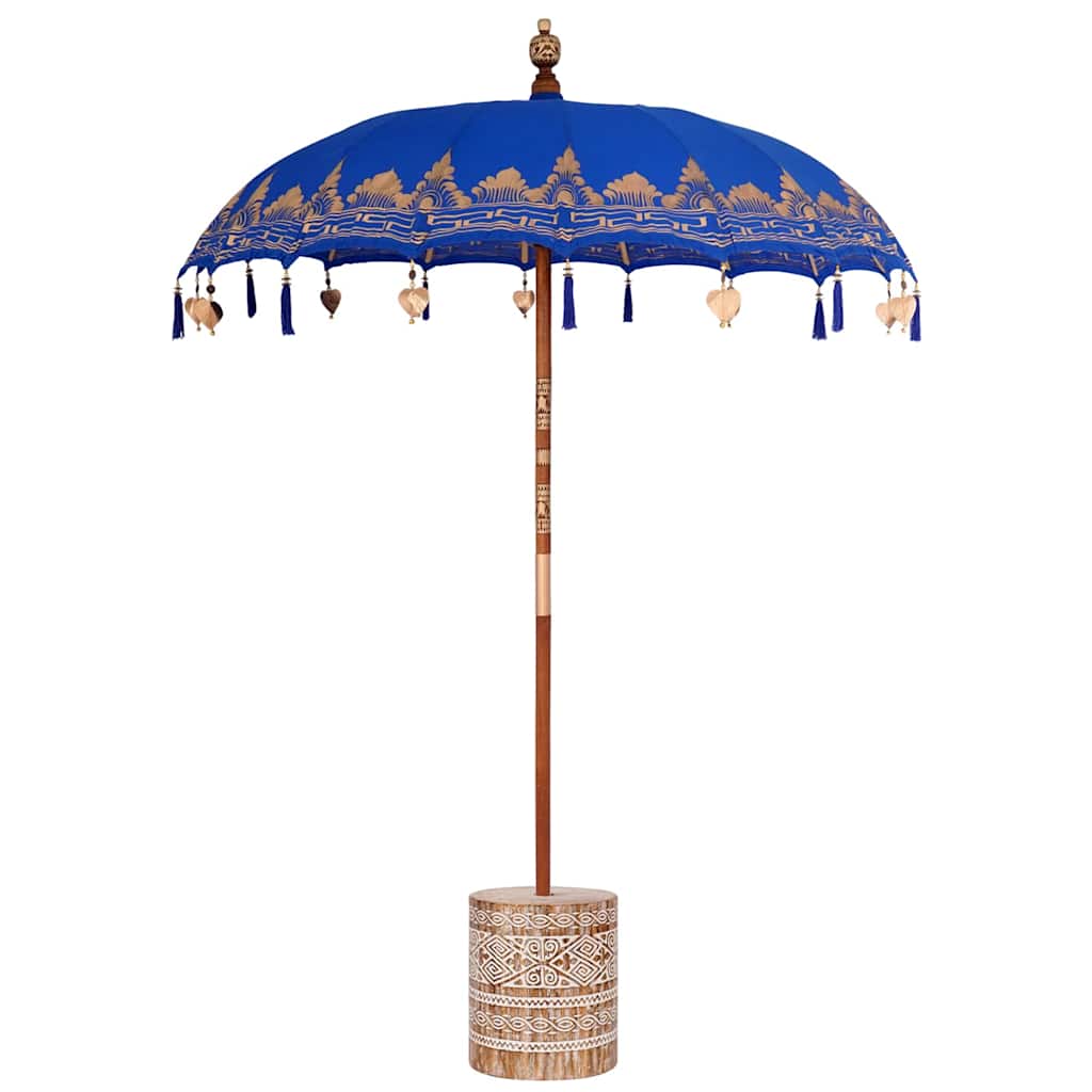 Balinesisk Parasol 260 Blå 180-190 cm Bomull og solid tre