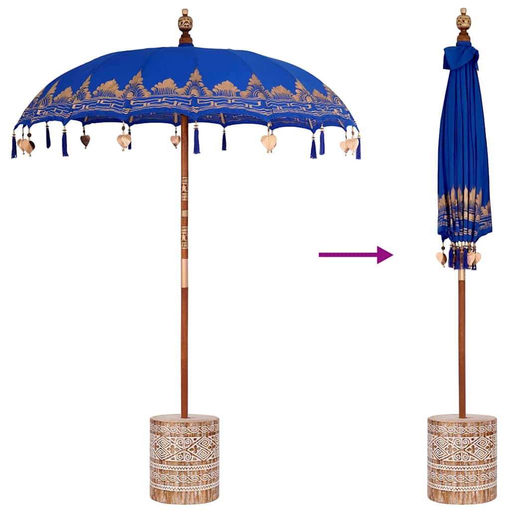 Balinesisk Parasol 260 Blå 180-190 cm Bomull og solid tre